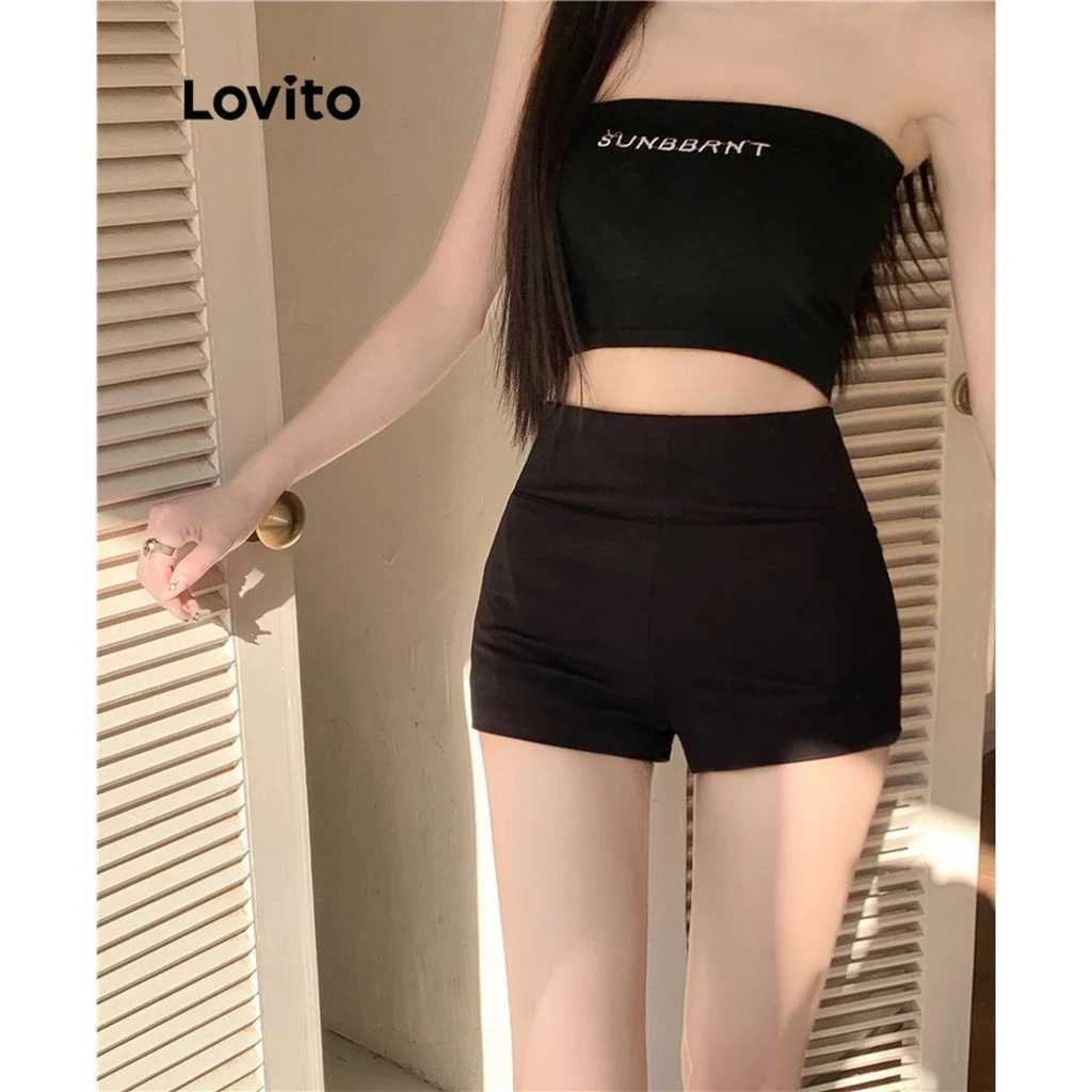 Lovito Quần short có đường nét đơn giản thông thường dành cho nữ LNE63098