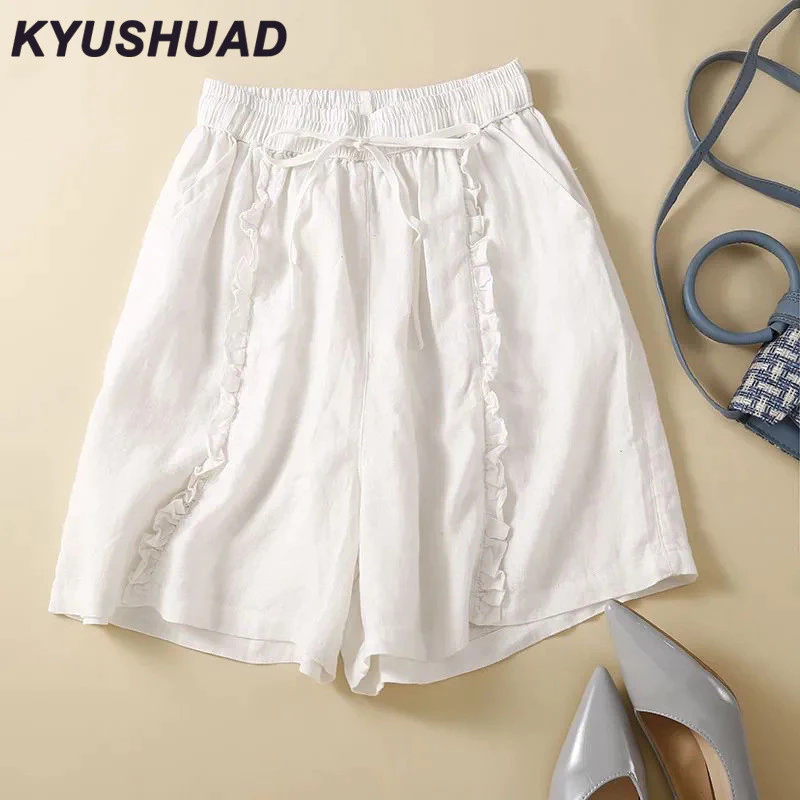 Kyushuad Quần ống rộng phong cách Hàn Quốc mùa hè quần short đơn giản dành cho nữ