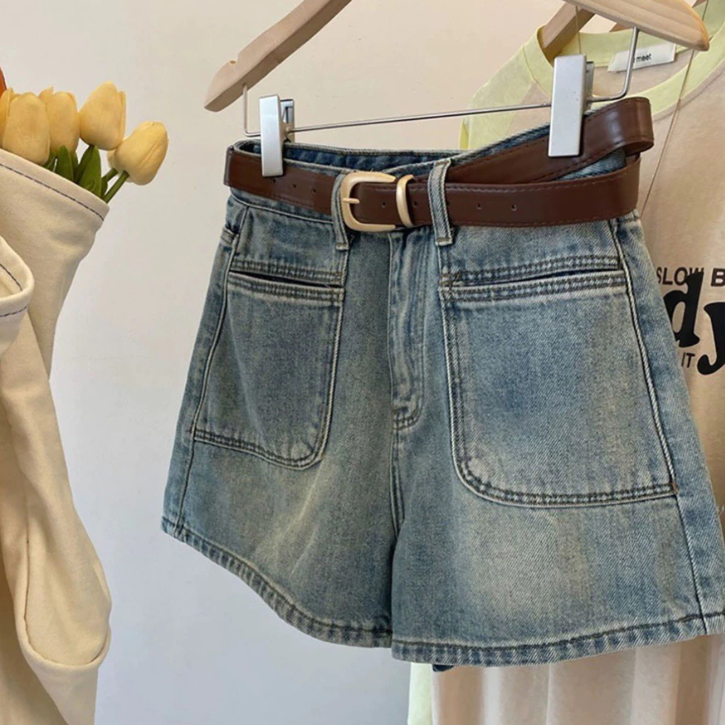Quần Đùi Short Jean Nữ Ống Rộng, Lưng Cao, Dáng Basic Phối Túi Trước Thời Trang Bigsize 0110 0111