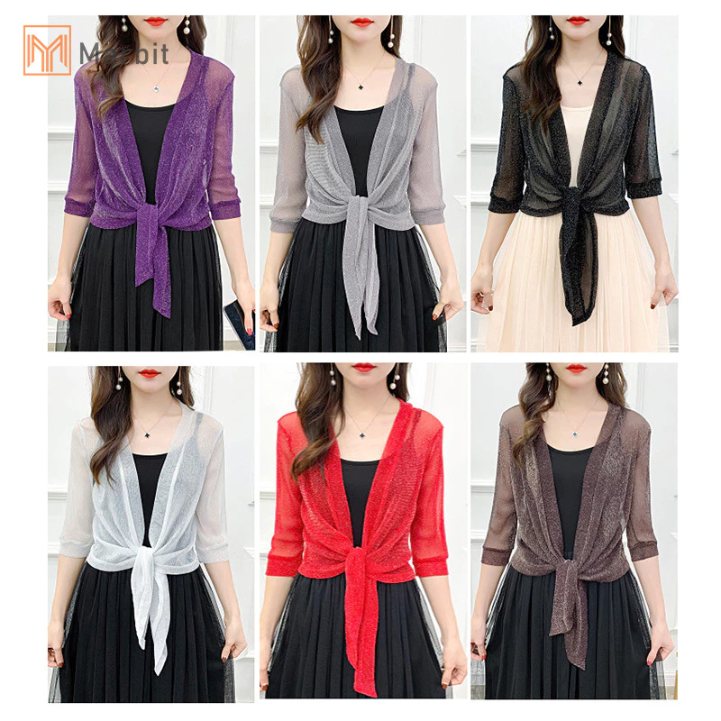Marbit Áo khoác sành điệu Cardigan nửa tay áo phía trước buộc dây Áo khoác ngắn mỏng mới