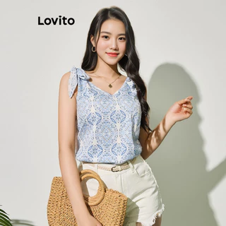 Lovito Áo ba lỗ hình học phong cách Boho cho nữ LBL09063