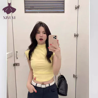 Áo thun nữ XIYUYI Slim fit vai nửa cổ cao không tay crop top