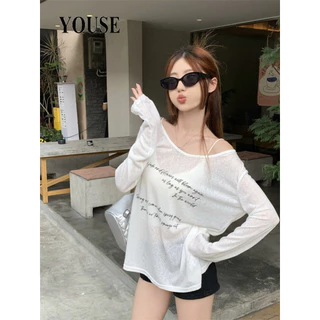 YOUSE áo phông áo thun nữ croptop baby tee Hàn Phong phổ biến thời trang Minimalist WTX2450MJQ 20Z240514