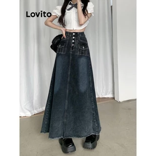 Lovito Váy denim trơn thường ngày cho nữ LNA61047