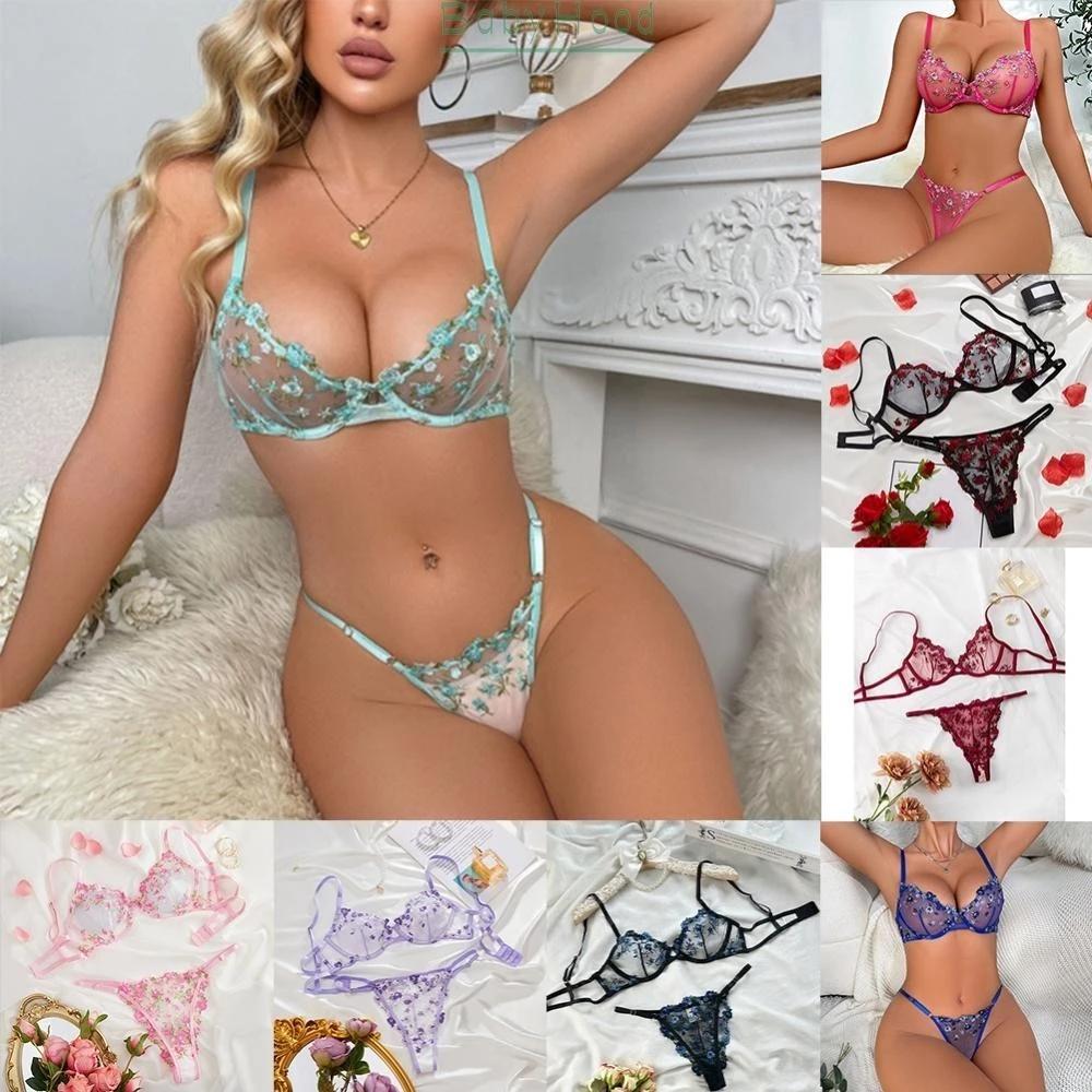 【Big Discounts】Sexy Lingerie Lace Erotic Woman Bra Panty Set Transparent  Underwear Embroidery#BBHOOD