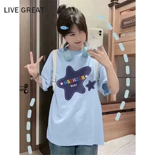 Áo Sơ Mi Nữ Live GREAT Áo Thun Nữ Tay Ngắn Phong Cách Đại Học In Hình Thời Trang Mùa Hè Hàn Quốc