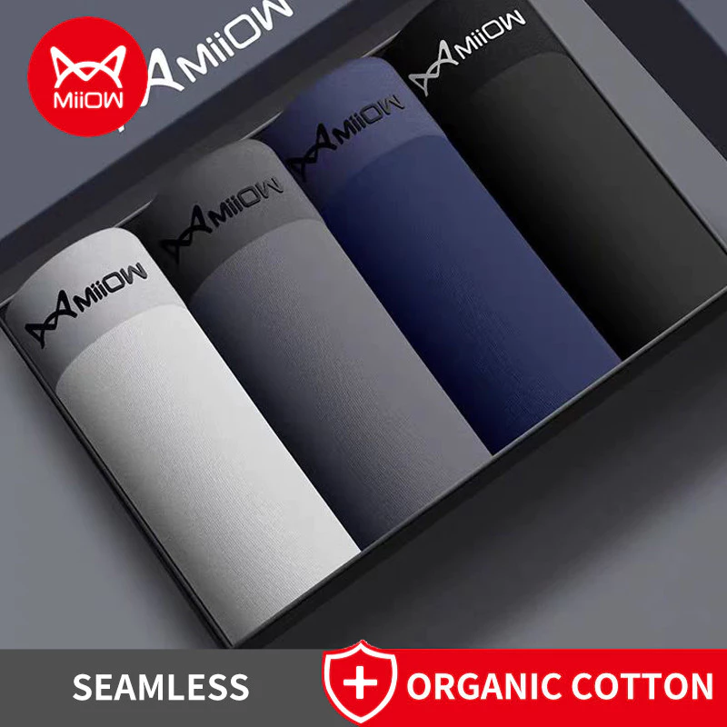 Miiow 4 Cotton Hữu Cơ Nam Võ Sĩ Kháng Khuẩn Innerwear Quần Lót Nam Liền Mạch Thoáng Khí Quần Lót Nam Boxer Quần Lót