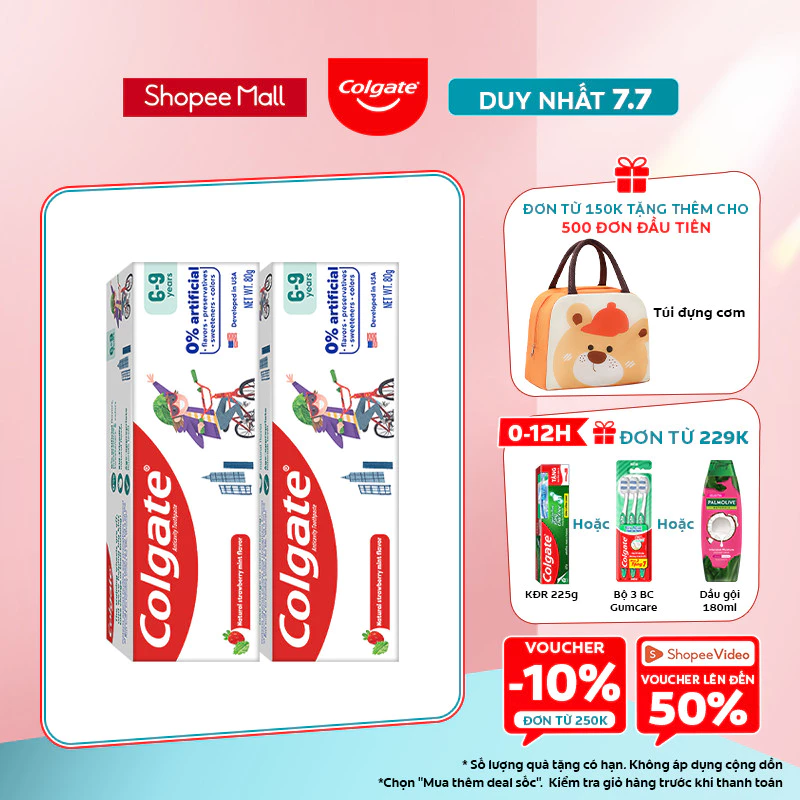 Bộ 2 Kem đánh răng Colgate Kid Free From cho trẻ em 6-9 tuổi không chất bảo quản 80g