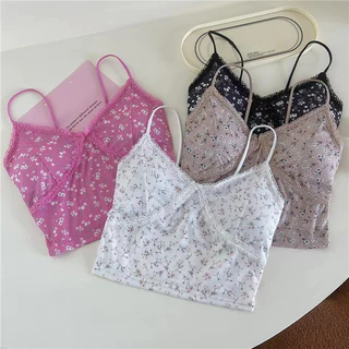 Hoa Mùa Hè Không Tay Crop Top Cổ Chữ V Ren Nữ Camisole Thời Trang Gợi Cảm