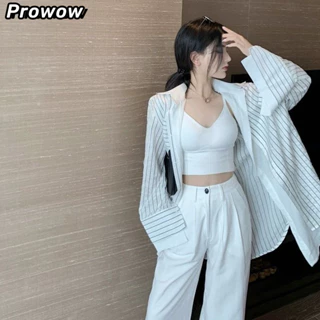 Prowow Áo Sơ Mi áo sơ mi nữ áo kiểu hàn quốc phong cách dramatic Tối giản may đo WCS2440MAO 15Z240412