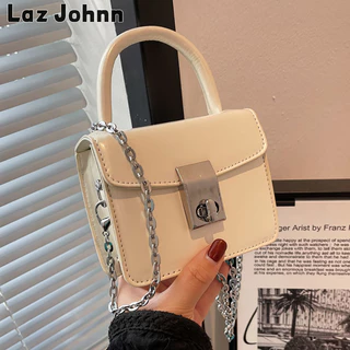 Laz Johnn Nhỏ niche cao cấp cảm giác khóa túi vuông nhỏ dành cho nữ bằng sáng chế mới da thời trang dây chuyền vuông túi đeo chéo một vai