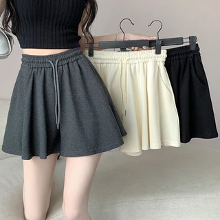 [Xiao]] Quần Short Phong Cách Ba Lê Ống Rộng Culottes Mùa Hè Mỏng Chữ A Eo Cao Mỏng Hơn Nhìn Xếp Ly Rời Bao Phủ Quần Short Thịt Váy Nữ