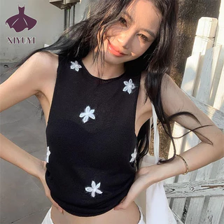 Xiyuyi Áo vest nữ không tay dệt kim phong cách mới mỏng vừa vặn kiểu Mỹ hot girl áo ngắn