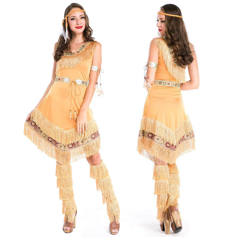 Mỹ Ấn Độ Trang Phục Nữ Dân Tộc Dân Tộc Bộ Tộc Cosplay Bản Địa Mỹ Trang Phục Halloween Carnival Lạ Mắt Đầm