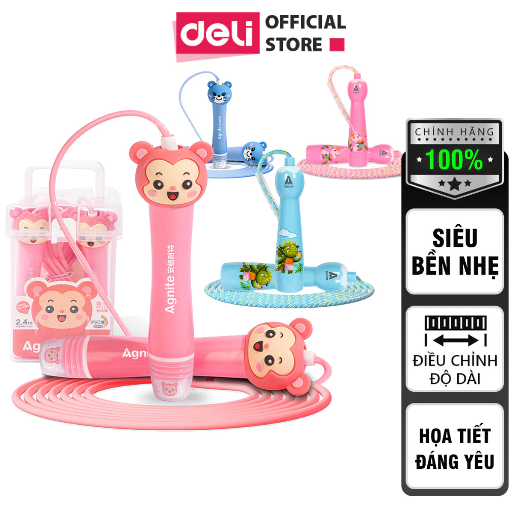 Dây nhảy cho bé vận động đếm số tự động và chỉnh độ dài Deli - Lõi bông lõi PVC siêu nhẹ Dây nhảy trẻ em tập thể dục