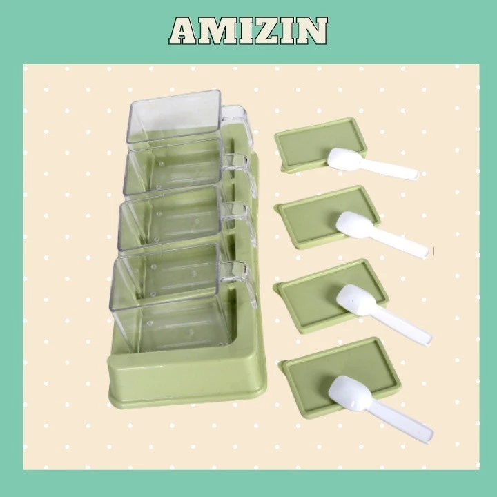 Bộ 4 Hũ đựng gia vị đa năng tiện lợi AMIZIN Lọ đựng gia vị kèm thìa có nắp đậy