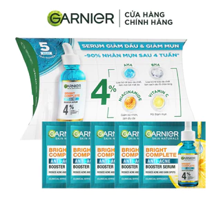 Dưỡng chất cho da dầu mụn Garnier Bright Complete Anti-Acnes Booster Serum 4% [Niacinamide, BHA, AHA, Vitamin C] 1.5mlX5