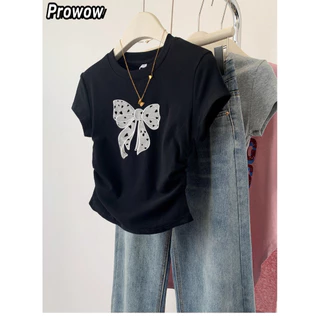 Prowow áo phông áo thun nữ croptop baby tee Thể thao INS Thời trang Cute WTX244156X 19Z240507