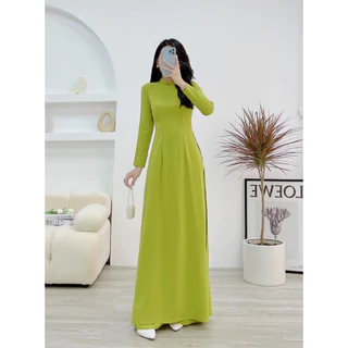 ÁO DÀI TRUYỀN THỐNG 4 TÀ MÀU XANH CỐM CHẤT LIỆU CHIFFON MỀM MẠI - ÁO DÀI THANH LIỄU