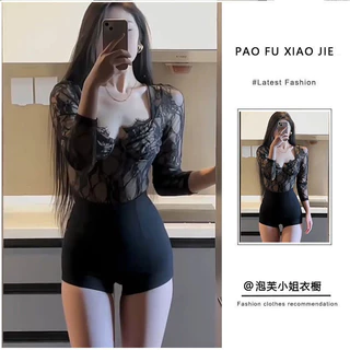 Pure Desire Phong Cách Hot Girl Phù Hợp Với Nữ Mùa Xuân 2024 Phong Cách Mới Ren Khâu Đáy Áo Sơ Mi Top Cao Cấp Quần Short Hai Mảnh Phù Hợp Với