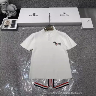 Thom Browne 24Summer New Special-interest design Flocking Puppy Thorn Velvet Back Three-Dimensional Strap Knitted Short Sleeve