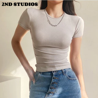 2ND STUDIOS Áo thun học sinh tay ngắn cổ tròn ôm đàn hồi lựa chọn quần áo nữ thời trang GM245132E