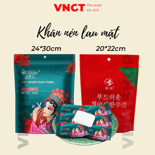 Khăn nén du lịch lau mặt vnct, khăn giấy nén đa năng lau tay tắm dùng 1 lần hình dạng viên kẹo