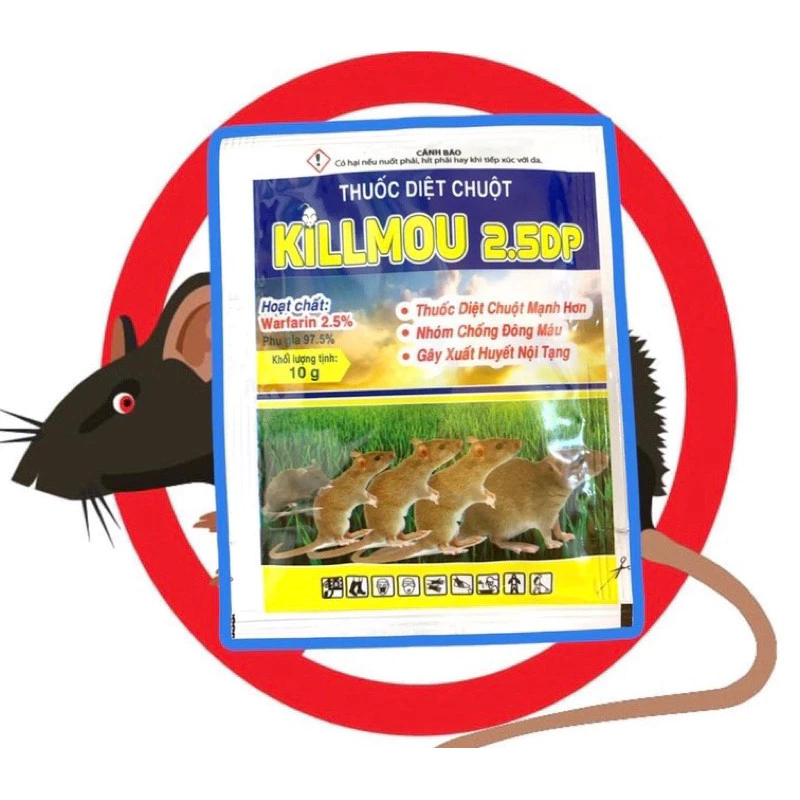 Killmou là thuốc diệt chuột nhóm chống đông máu thế hệ mới 10g....
