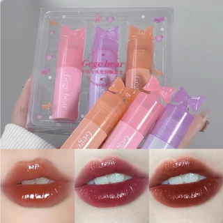 Gege Bear 3 Cái / bộ Little Fairy Bow Water Gloss Lip Glaze Gương Kính Làm Trắng Môi Bóng