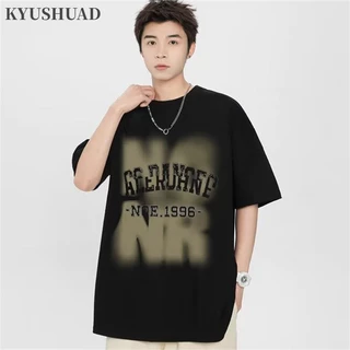 Kyushuad nam ngắn tay kiểu Mỹ cổ điển in chữ dáng rộng phong cách hip-hop áo thun đa năng dành cho các cặp đôi