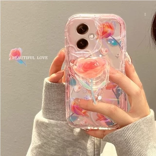 Ốp lưng Redmi 13 13c 12c 12 10c 10a 10 8 9a 9c 9t Note 13 Pro Note 12 Pro Note 11 Pro Note 10 Pro Note 10s Note 9 Pro Note 8 Pro Note 7 Pro Note 11s Note 9s rose flower Bracket transparent soft phone case