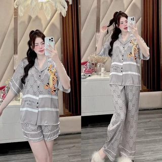 Bộ đồ Pijama Tay dơi Hổ xám lụa gấm xước ánh kim cho Nữ dễ thương TD30 Sammy