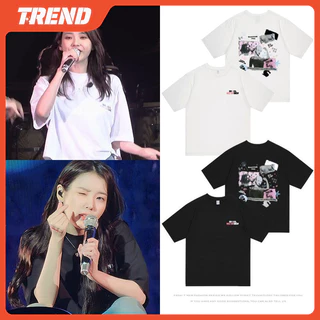 Áo thun Cotton IU HER World Tour Concert Áo sơ mi Top Plus Size Nam Nữ Vintage Thời trang Hàn Quốc dáng rộng in áo thun ngắn tay