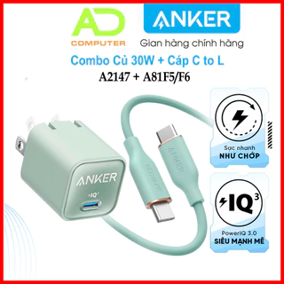 Combo bộ sạc Anker Củ 511 Nano 3 30W 1USB-C A2147 & Cáp sạc Anker 643 Powerline III Flow USB-C to USB-C A8552/A8553