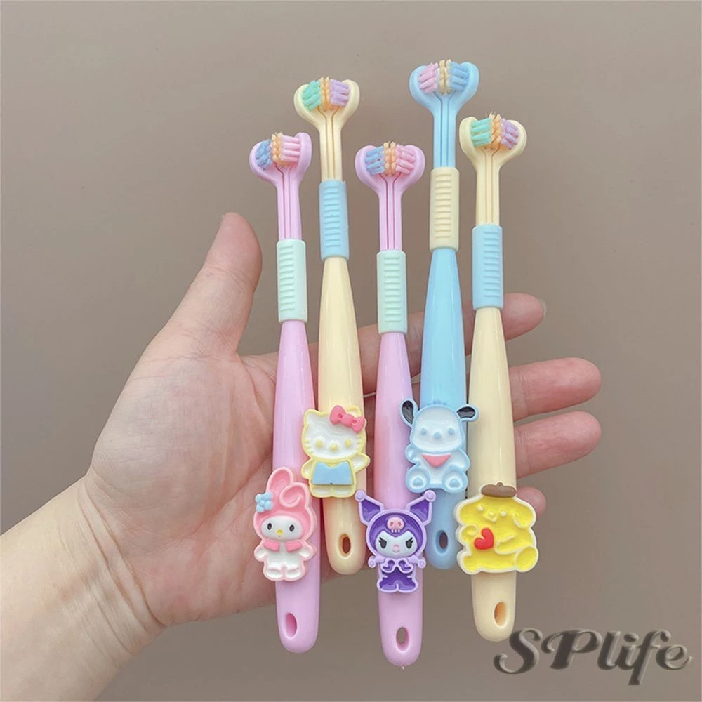 Bàn chải đánh răng ba mặt Sanrio Hoạt hình Melody Kuromi Bàn chải đánh răng trẻ em có lông mềm Bàn chải đánh răng trẻ em Dụng cụ chăm sóc răng miệng