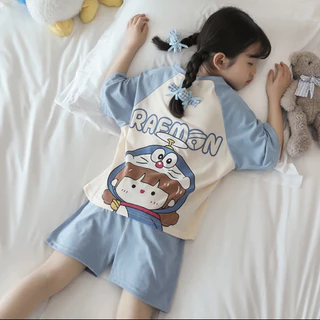 Bộ Đồ Ngủ Trẻ Em Mùa Hè Mỏng Cotton Ngắn Tay Quần Short Trung Bình Và Lớn Trẻ Em Hoạt Hình Phong Cách Dễ Thương Clow M Mặc Nhà Bộ Đồ