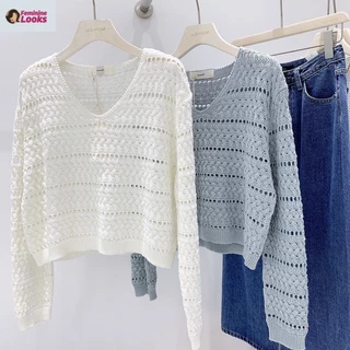 Áo sweater Tay Dài Dáng Rộng Cổ Chữ v 4vbr