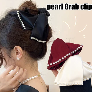 Kẹp Cá Mập Lớn Satin Bow Pearl - Kẹp Tóc Nơ Phong Cách Pháp - Phong Cách INS Hàn Quốc, Ngọt Ngào, Retro, Thanh Lịch - Mũ Nón Đuôi Ngựa - Kẹp Vuốt Tóc - Dành Cho Nữ Bé Gái