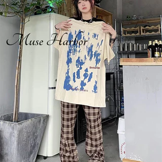 Muse HARBOR cổ tròn phong cách Hàn Quốc thương hiệu hợp thời trang rộng rãi và đa năng nửa tay