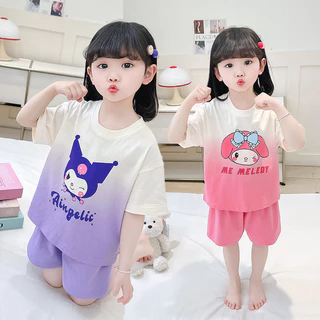 Sanrio Đồ Ngủ Trẻ Em Bé Gái Bộ Kuromi My Melody Baby Áo Sơ Mi Tay Ngắn Dễ Thương + Quần Bộ Đồ Ngủ Bộ Đồ Ngủ Trẻ Em Cho Bé Gái