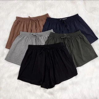 Quần đùi nữ thun cotton xuất dư quần short thun xòe vải trơn cạp chun mã 03