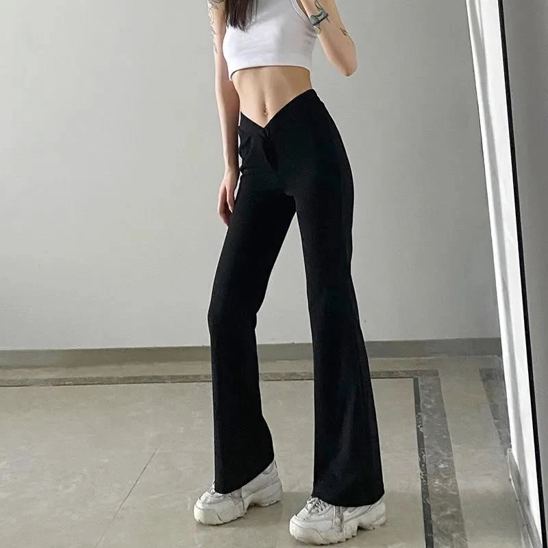 Jiashuchen High Street Phong Cách Retro Slim-fit Eo Hình Chữ V Phù Hợp Với Thể Thao Quần Ống Rộng Nữ Eo Cao Ôm Hơn Nhìn ins Quần