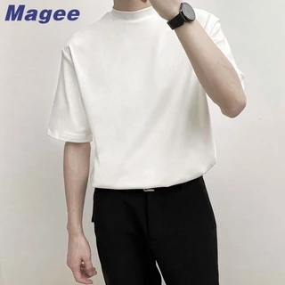 Magee Mới Áo Thun Nam Phiên Bản Hàn Quốc Retro Thường Ngày Cao Cấp Nguyên Chất Cotton Thiết Kế Rời Và Nhẹ Phong Cách Trưởng Thành Thanh Niên Cặp Đôi Thời Trang Cổ Cao Nửa Tay Áo