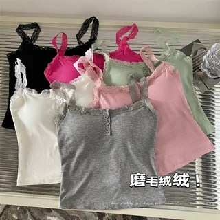 Yibeika YIBEIKA Vận Chuyển Nhanh Pure Desire Hot Girl Ren Trắng Có Miếng Lót Ngực Camisole Nữ Mùa Xuân Bên Ngoài Mặc Đẹp Lưng Ôm Vừa vặn Bên Trong Phong Cách Ngắn