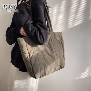 Rosy Recess Nữ Sinh Túi Đeo Vai Cho Lớp Công Suất Lớn Đi Lại Túi Đựng Tay Mới Vải Nylon Túi Tote