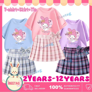 Sanrio My Melody Áo Thun + Váy Kẻ Sọc Sinh Viên JK Đầm Bộ Trang Phục Hóa Trang Trẻ Em Mùa Hè Duyên Dáng Công Chúa Tay Ngắn