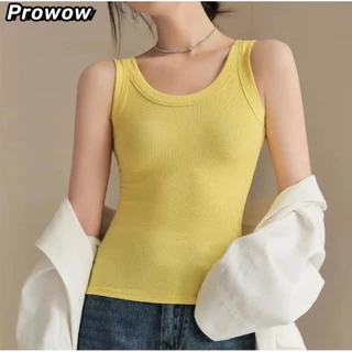 Áo ba lỗ ProwowWomen, hai đáy mỏng, không tay, không tay, không tay, chất liệu áo thun, ruy băng đàn hồi