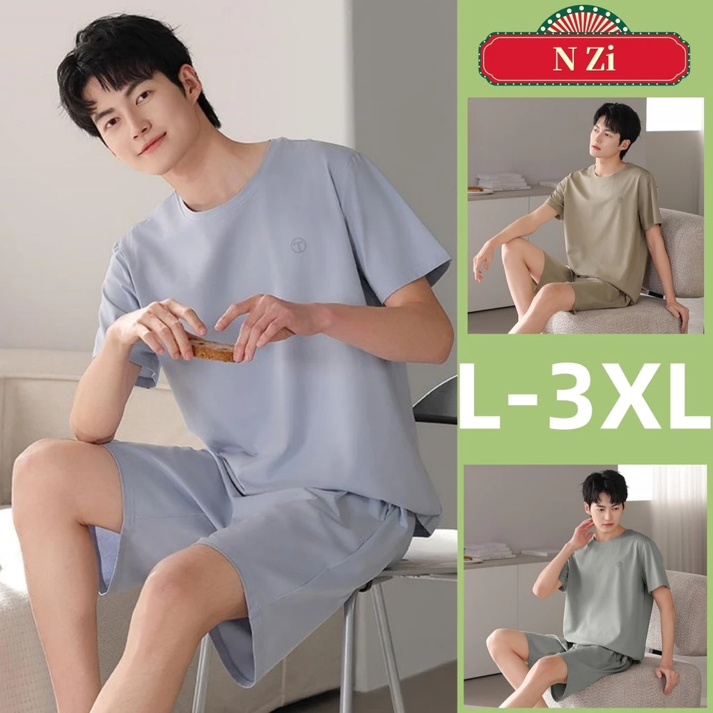 Bộ Đồ Ngủ Nam Modal Plus Kích Thước Bộ Đồ Ngủ Mùa Hè Tay Ngắn Đồ Ngủ Người Sọc Phong Cách Tối Giản Cotton Loungewear