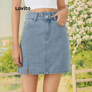 Lovito Váy denim xẻ tà thường ngày cho nữ L83ED312