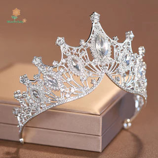 Lily Tinh Tế Dazzling Baroque Cưới Pha Lê Cô Dâu Vương Miện Tiaras Tóc Trang Sức Phụ Kiện Nữ Kim Cương Giả Mũ uuu